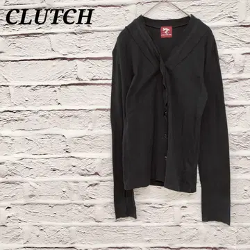 CLUTCH 긴팔 가디건 코튼 로고 프린트 코튼 블랙