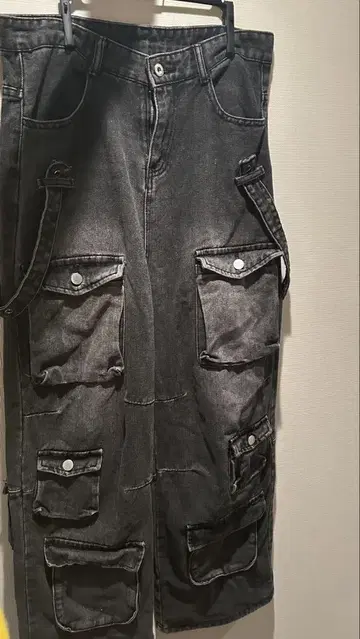 블랙 카고 팬츠 데님 멀티 포켓