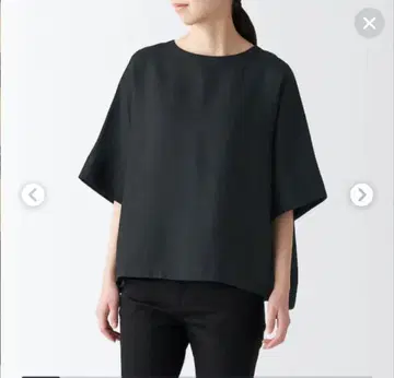 무인양품 헴프 워싱 반팔 블라우스 여성 S / 블랙