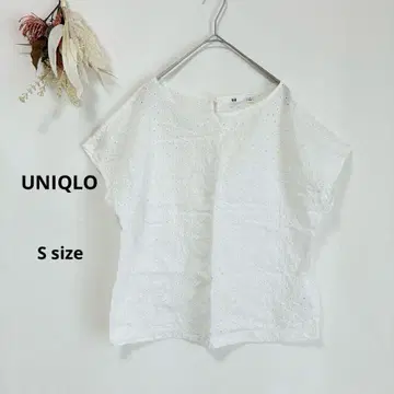 유니클로 UNIQLO 자수 블라우스 화이트 S 반팔 시어