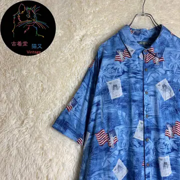 2XL 알로하 셔츠 CAMPIA 보태니컬 성조기 자유의 여신 넉넉한 핏