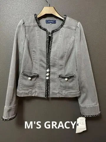 택 포함 새상품 M'S GRACY 속기모 데님 자켓 그레이 펄
