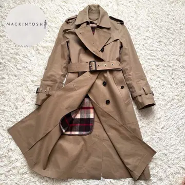 새상품급 매킨토시 고무 트렌치코트 체크 라이너 레어 베이지
