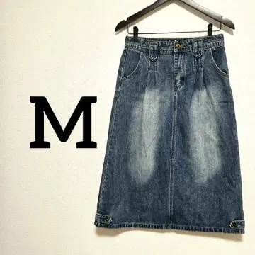 데님 스커트 M 사이즈 빈티지풍 미디 기장 인디고 블루