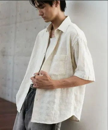 [ WYM LIDNM ] GAUZE MESH CHECK H/S SHIRT