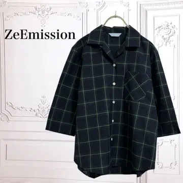 [ZeEmission] 셔츠 [F] 그린 체크 7부 소매 캐주얼 봄/여름