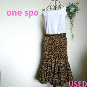 one spo 레오파드 무늬 플레어 스커트 갸루 USED 0029