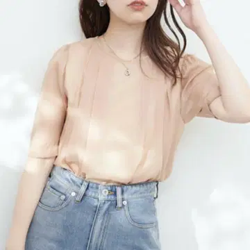 이번 시즌* 은은한 라메 시어 턱 플리츠 블라우스 오렌지