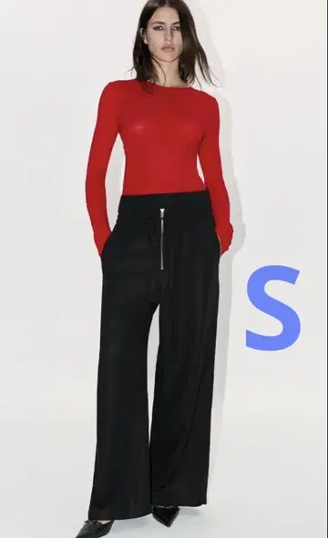 ZARA ZW 더블 웨이스트 밴딩 와이드 팬츠 레이어드 블랙