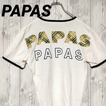 초레어! PAPAS 파파스 티셔츠 링거 티 자수 로고 화이트 M
