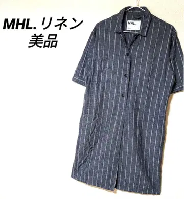 MHL 마가렛호웰 롱 원피스 린넨 스트라이프 린넨 무릎 기장