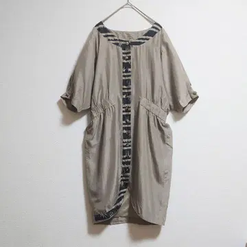 b 빈티지 원피스 실크 절개 싸개 버튼 보타니컬 기하학