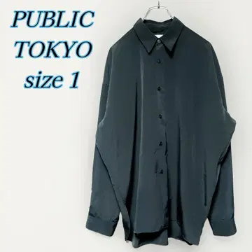 PUBLIC TOKYO 드레이프 새틴 라이크 오버 셔츠 블루 1