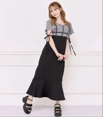 아프레 주르 apres jour 소매 플레어 머메이드 원피스 깅엄