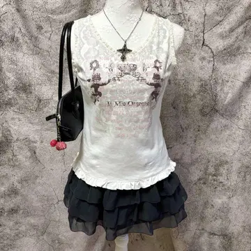 y2k 00s 페어리 그런지 탱크탑 반짝이 천사 프릴 레이스