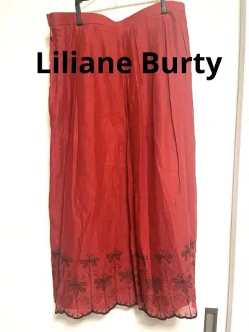 Liliane Burty 꽃무늬 자수 롱 스커트 빨간색 빅 사이즈 17호