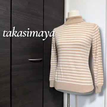 takasimaya 캐시미어100 보더 바이컬러 하이넥 니트