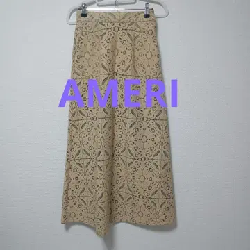 새상품 AMERI 아메리 컷워크 레이스 베이지 플레어 롱 스커트
