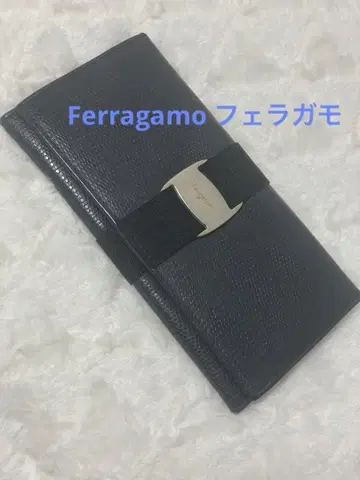 Ferragamo 페라가모 장지갑 금장 장식 가죽 롱 지갑 블랙