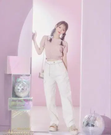택 포함 새상품! 미셸 마카롱 비쥬 벨트 카고 데님 팬츠 아이보리 F