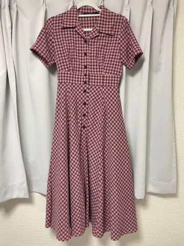 an another angelus 레트로 깅엄 오픈 카라 원피스
