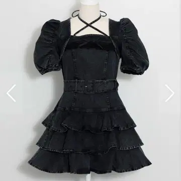pium 티어드 프릴 미니 원피스 블랙 데님