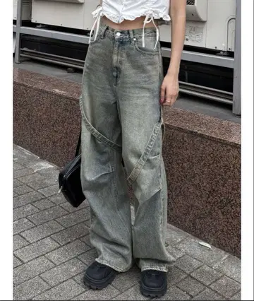 EMODA 카고 벨트 루즈 청바지