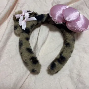 레오파드 핑크 리본 머리띠
