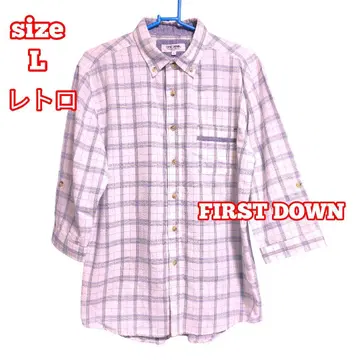 [새상품급] FIRST DOWN 체크 무늬 7부 소매 셔츠 L 사이즈