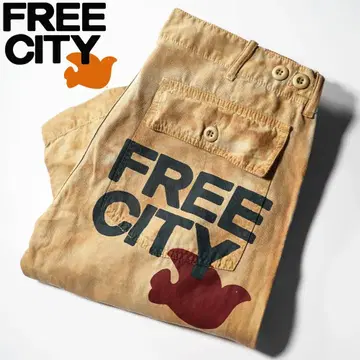 새상품 FREE CITY 프리시티 이탈리아제 가먼트 다이 밀리터리 팬츠