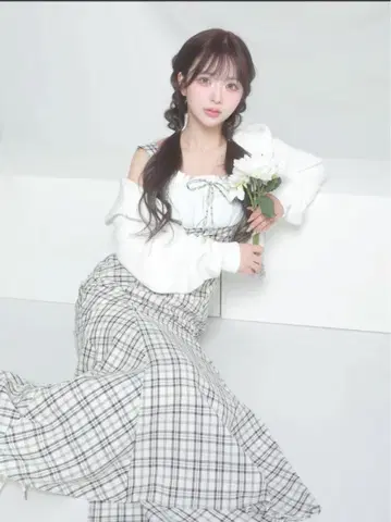 다리치 체크 머메이드 롱 원피스
