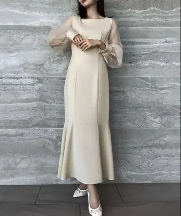 시어 볼륨 슬리브 머메이드 원피스