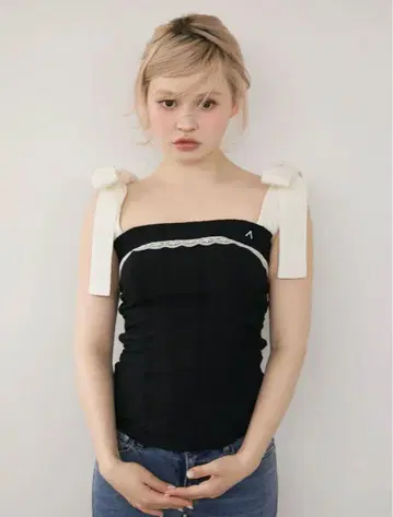 andmary Samantha ribbon tops black