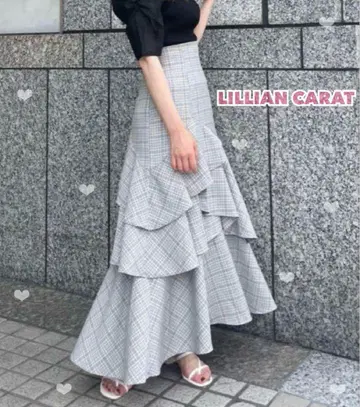 LILLIAN CARAT 체크 롱 스커트 M 사이즈