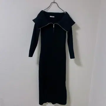 ROYAL PARTY 빅 카라 하프 ZIP 긴팔 타이트 원피스 블랙
