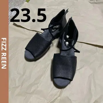 FIZZ REEN 컴포트 웨지 샌들 4E 블랙 천연 가죽 23.5