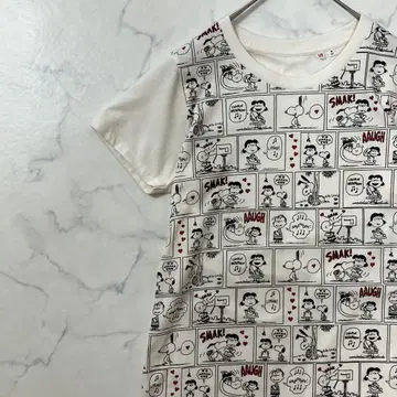 UNIQLO 스누피 프린트 크루넥 리브 반팔 티셔츠 M
