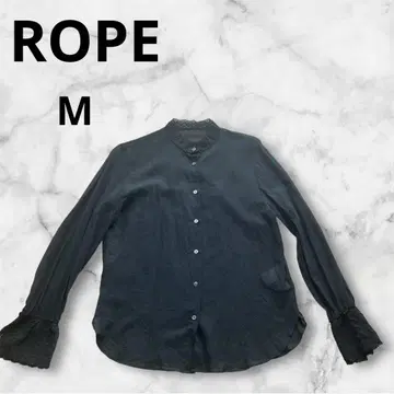 ROPE 블랙 긴팔 셔츠 38 레이스 소매 옷깃 M 앞 버튼 얇은 소재