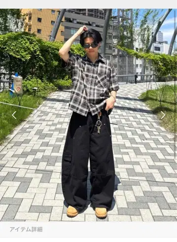 블랙 화이트 체크 반팔 셔츠