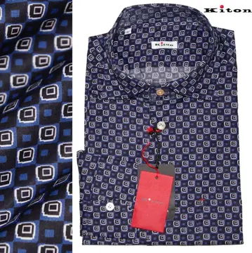 새상품 Kiton 키톤 [ 네이비 블랙 ] 총 손바느질 긴팔 셔츠 네이비
