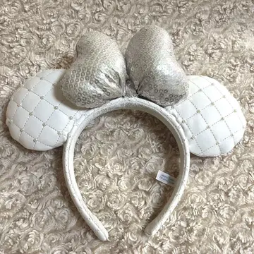 디즈니 머리띠 미니 퀼팅 스팽글 펄 화이트