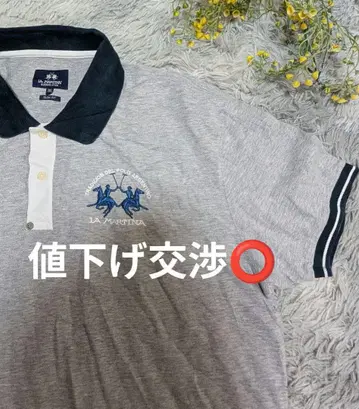 POLO La Martina 3XL 그레이 바이컬러 피케 셔츠 빅 로고