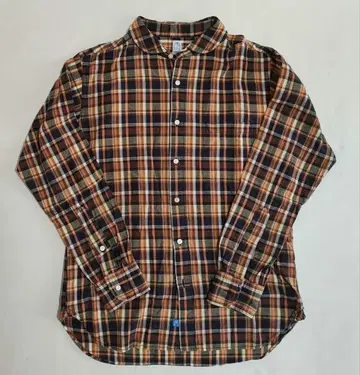 KATO SHIRT 카토 셔츠 라운드 칼라 체크 긴팔 셔츠