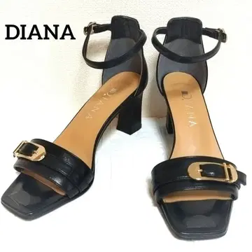 미사용급 DIANA 다이애나 앵클 스트랩 샌들 가죽 블랙 23.5