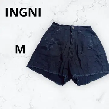 잉그 숏팬츠 데미지 가공 컷오프 프린지 블랙 M 백 밴딩