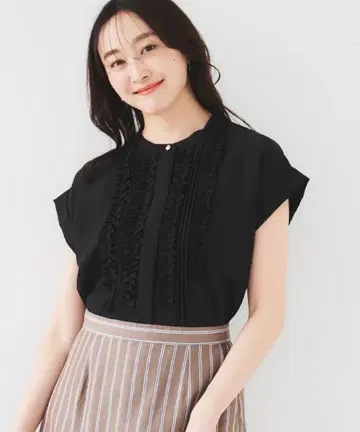 [ UNTITLED ] 피브릴 프릴 블라우스 블랙 02