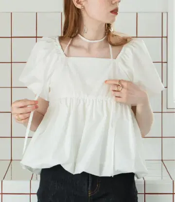hinari 리본 퍼프 블라우스