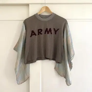 Leh ARMY 드레이프 슬리브 크롭 상의 빈티지 믹스