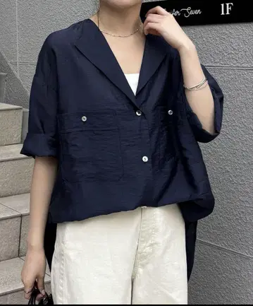 빈티지 라이크 라펠 칼라 반팔 셔츠 네이비