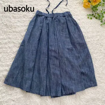 새상품 ubasoku 면 린넨 큐롯 변형 팬츠 데님 스커트풍